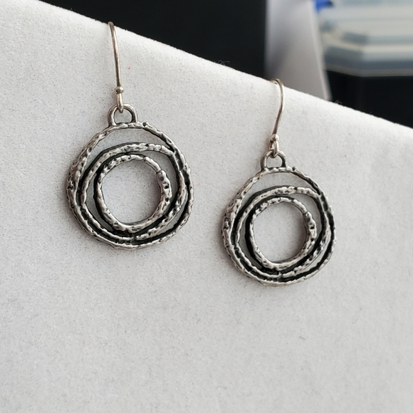 Megiddo Israel Oxidized Sterling Silver Drop Earrings Brutalist Abstract - Picture 7 of 11